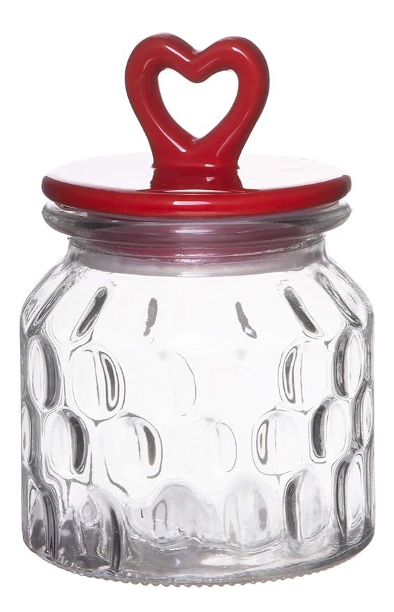 Red Co. Small Food Storage Rain Drop Pattern Glass Jar Canister with Red Heart Shaped Ceramic Air... | Amazon (US)