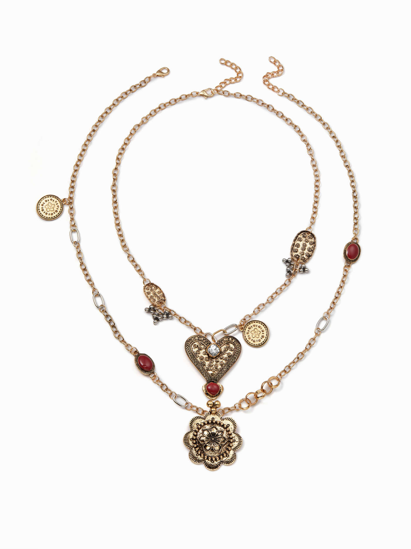 HEART & FLOWER PENDANT LAYERED NECKLACE For Daily Casual | Cider