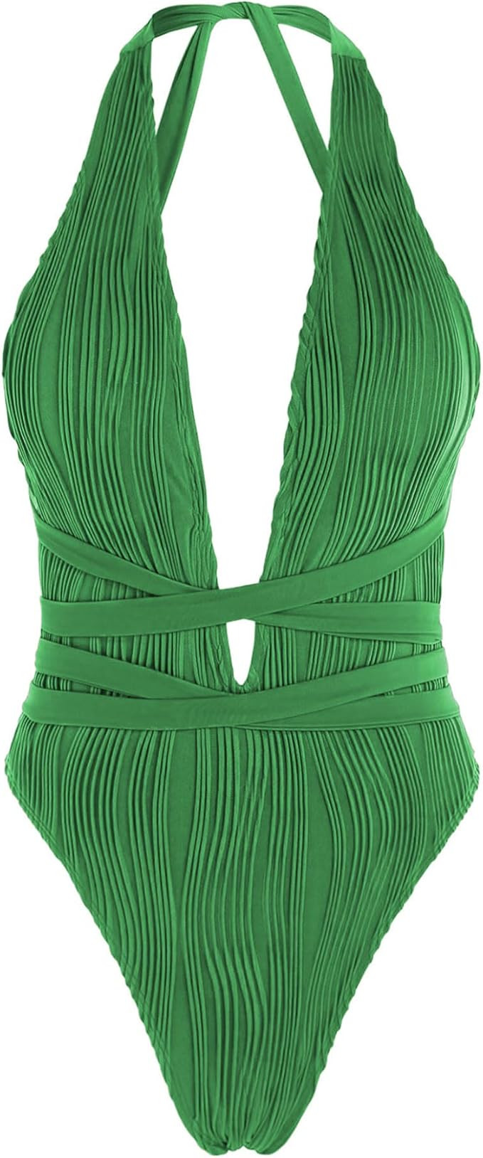 ZAFUL Women Plunging One Piece Swimsuit Backless Cross Tie High Cut Thong One-Piece Bathing Suit | Amazon (US)
