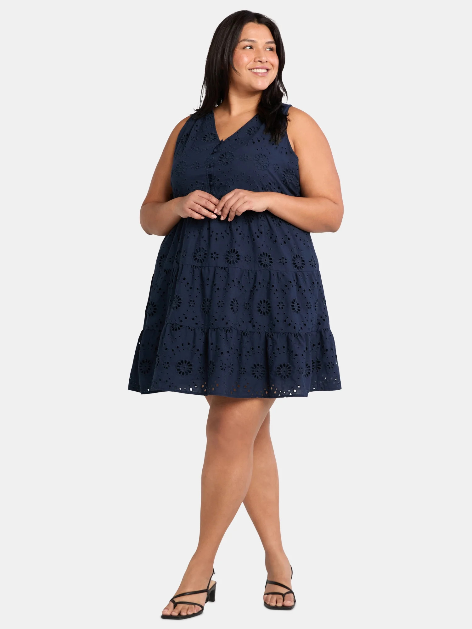 Time and Tru Women's Plus Sleeveless Eyelet Dress, Sizes 1X-4X | Walmart (US)
