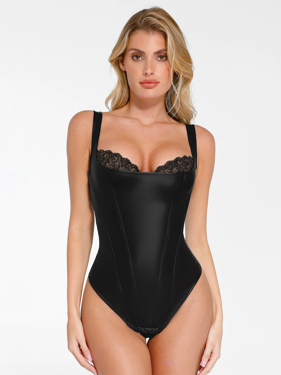 Shapewear Faux Leather Lace Balconette Sculpting Bodysuit | Popilush