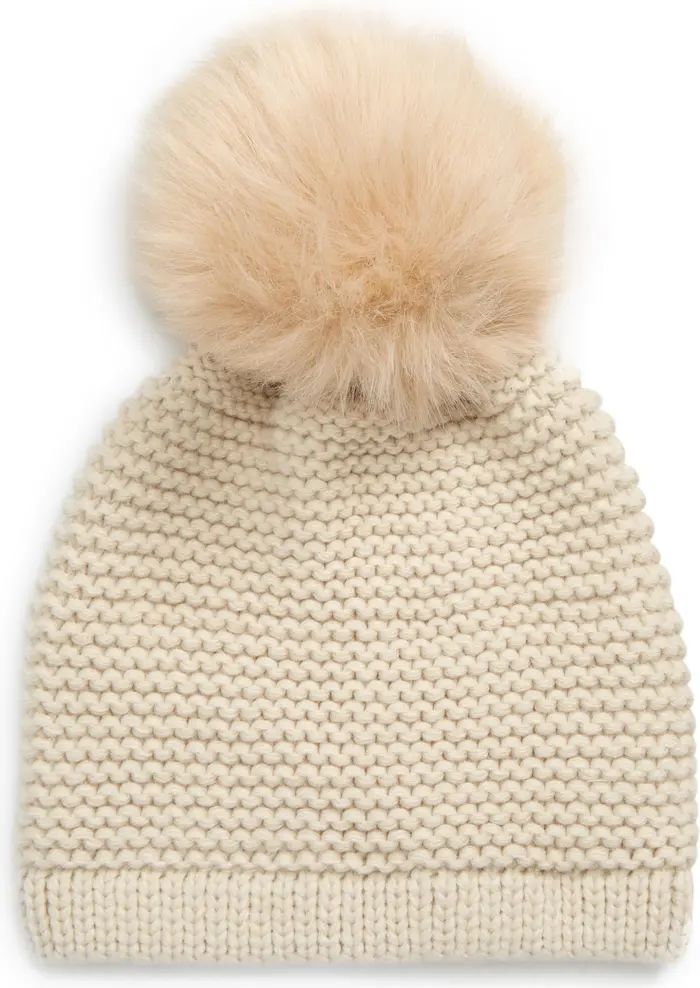 Wool Blend Beanie with Faux Fur Pom | Nordstrom