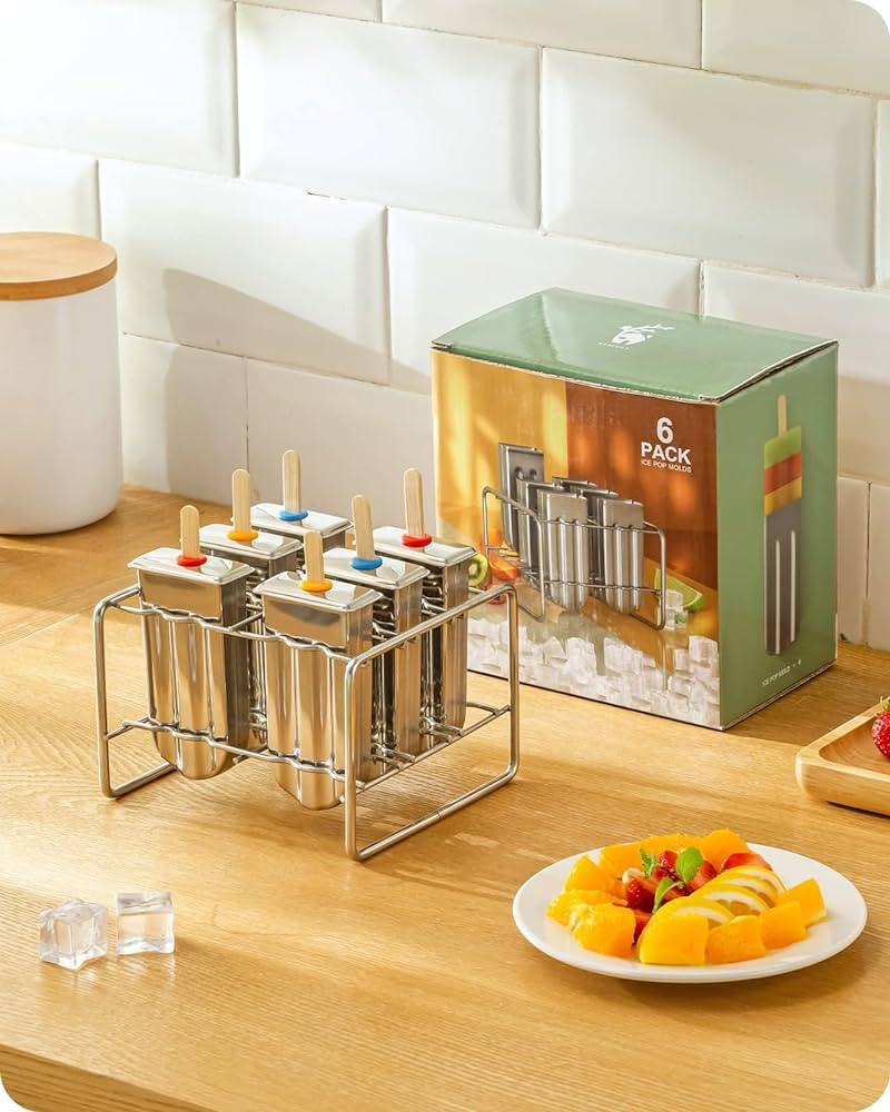 Baffect Metal Popsicle Moulds, Set of 6 Round Head Stainless Steel Ice Lolly Molds with Holder, F... | Amazon (US)