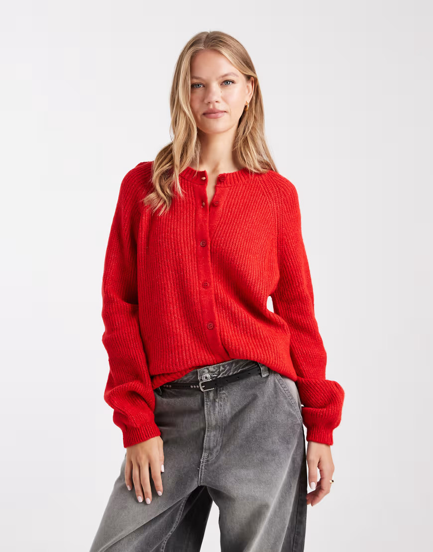 ASOS DESIGN knitted raglan cardigan in red | ASOS (Global)