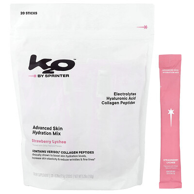 k2o by Sprinter, Advanced Skin Hydration Mix, Strawberry Lychee, 20 Sticks, 0.26 oz (7.5 g) Each | iHerb