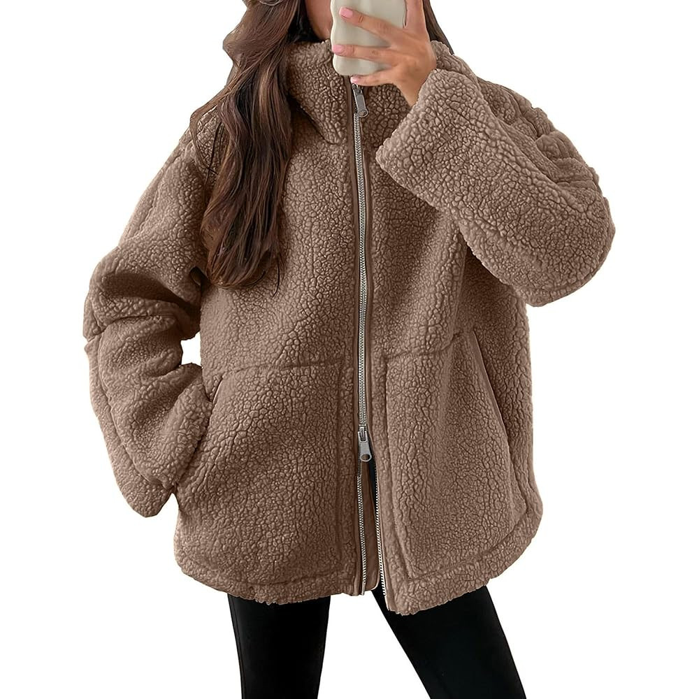 Womens Fuzzy Fleece Jacket Button Down Long Sleeve Sherpa Coats Sweatshirt Casual Winter Warm Out... | Amazon (CA)
