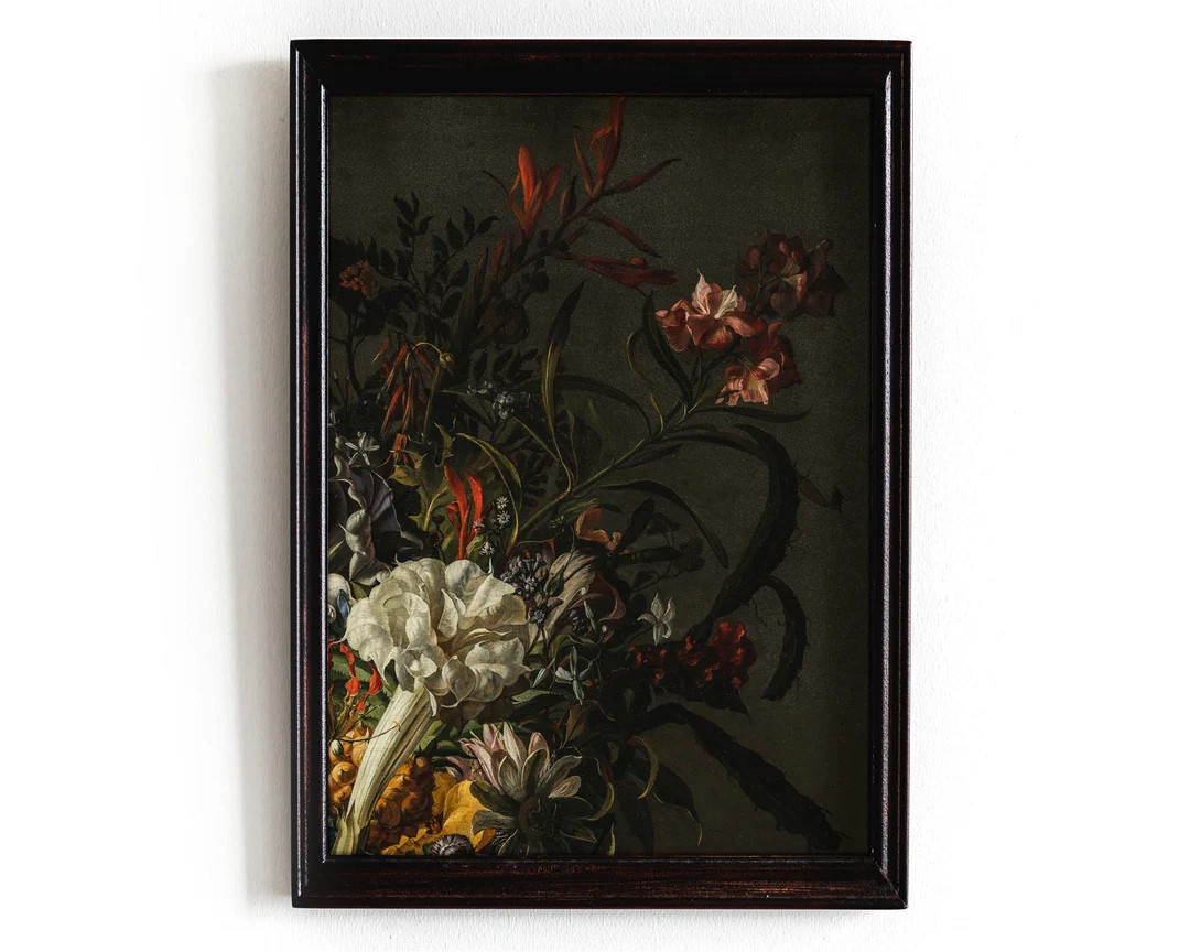 Moody Flower Wall Art, Still Life Painting, Dark Academia Decor, Cottage Core, Antique Print,Vint... | Etsy (US)