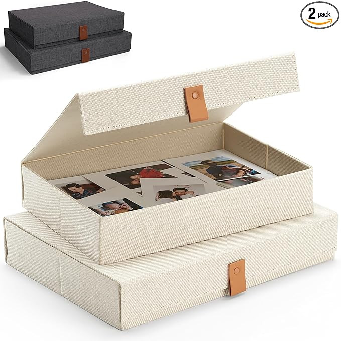 Decorative Photo Storage Boxes with Lids - Set of 2 Beautiful Linen Organizers Are Perfect to Saf... | Amazon (US)