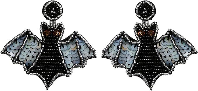 Halloween Earrings for Women Gothic Bat Bling Beaded Earrings Halloween Accessories | Amazon (US)
