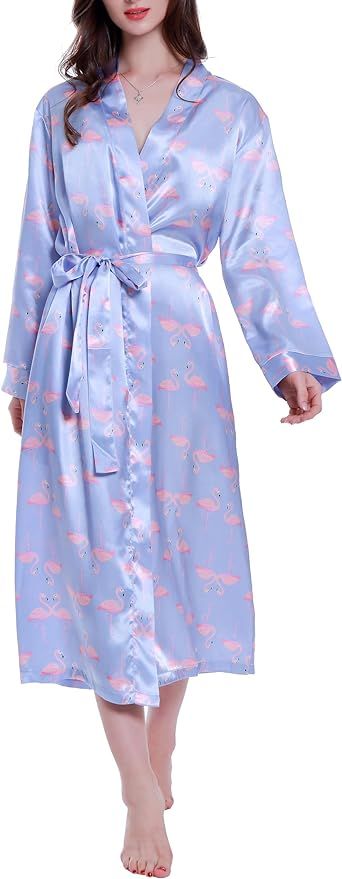 Lavenderi Women's Satin Robe Long Classic Satin Kimono Robe Lounge Bathrobe Robe | Amazon (US)
