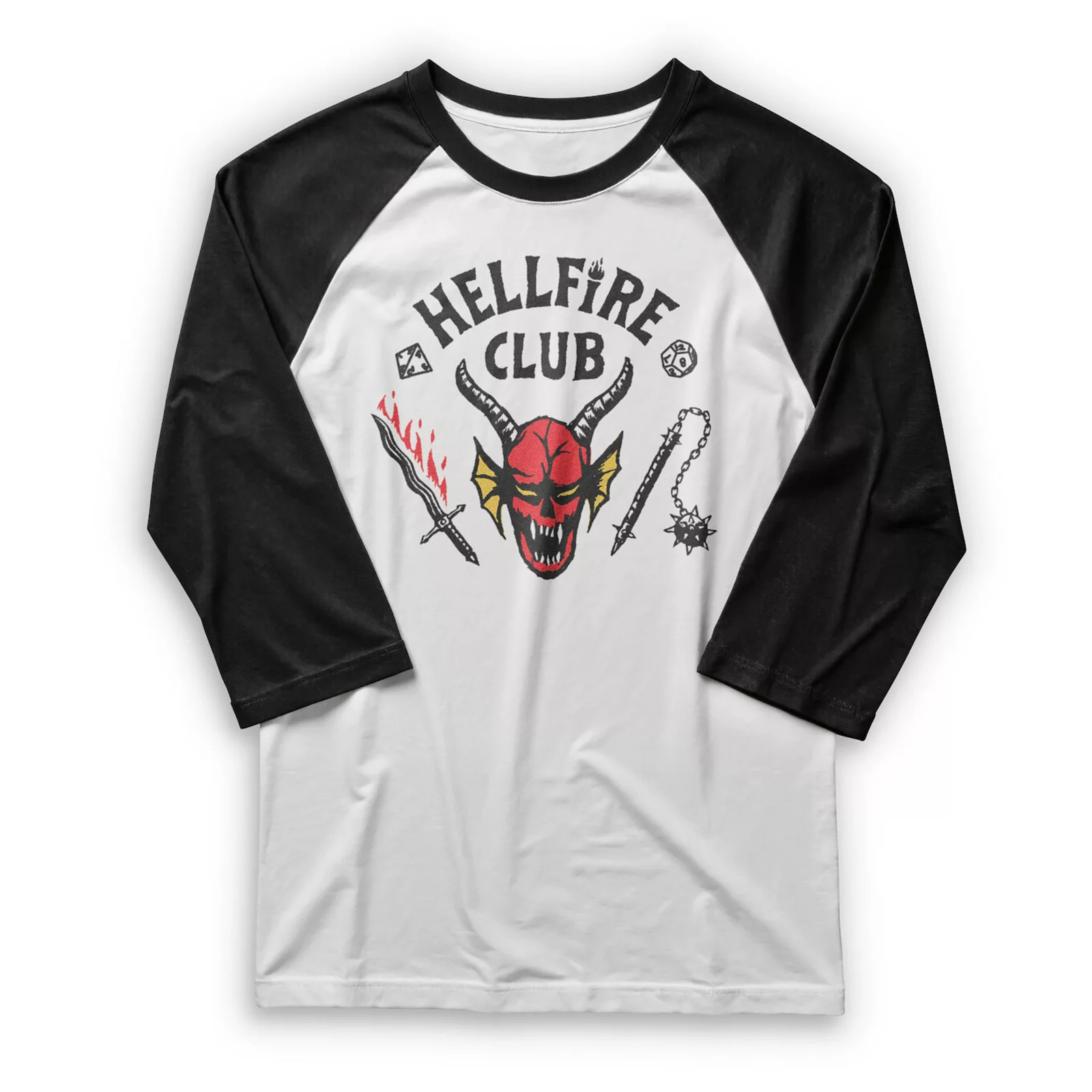 Men's Netflix - Stranger Things Hellfire Club Mace And Dagger Raglan, Size: Medium, White | Kohl's