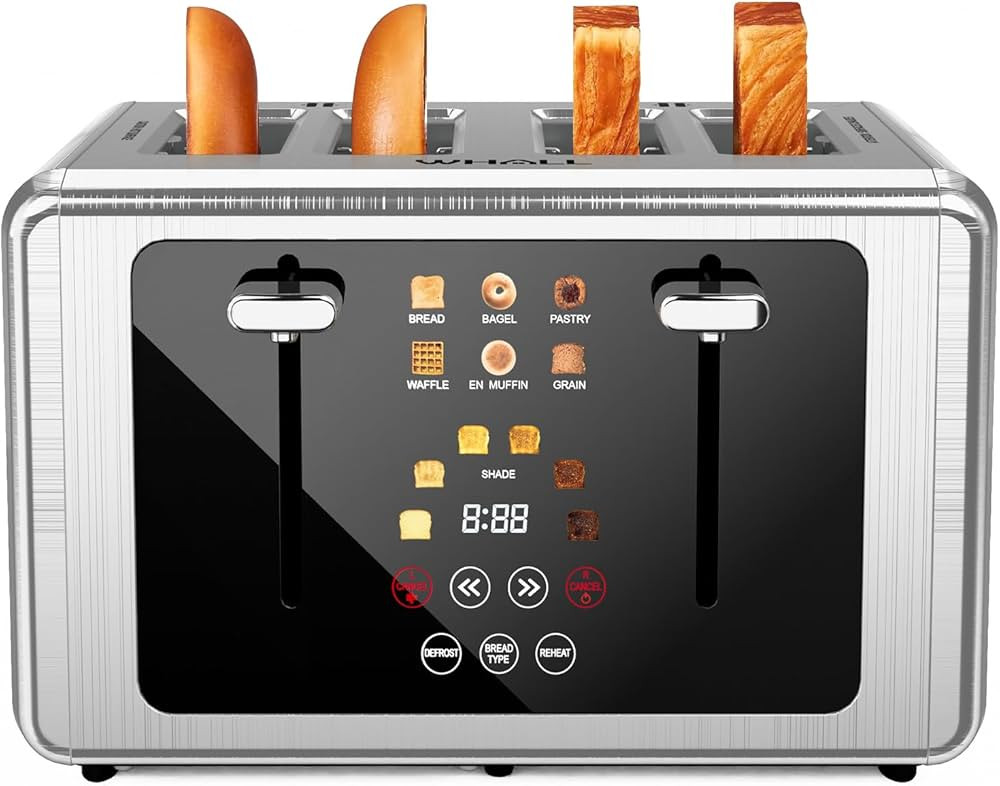 whall 4 Slice Touch Screen Toaster, Stainless Steel Toasters Digital Timer, Dual Control Panel To... | Amazon (US)