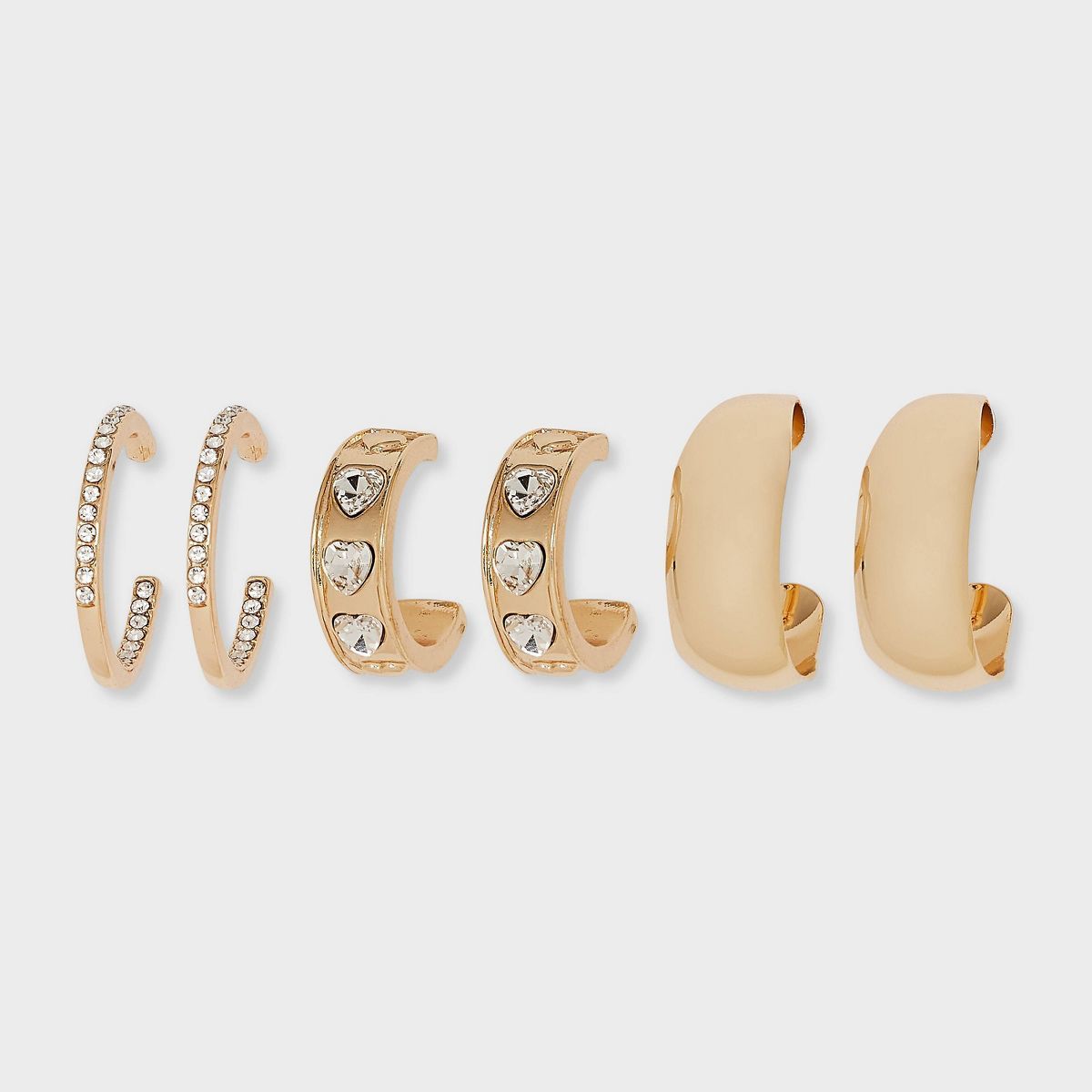 Cubic Zirconia Heart Hoop Earring Set 3pc - Wild Fable™ Gold | Target