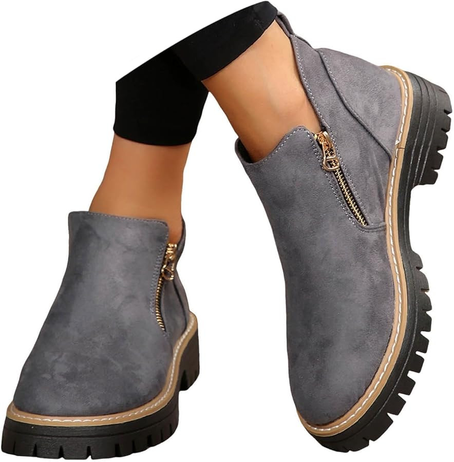 Vintage Chunky Heels Short Booties Casual Fashion Side Shoes Zipper Walking Outdoor Ankle Boots F... | Amazon (US)