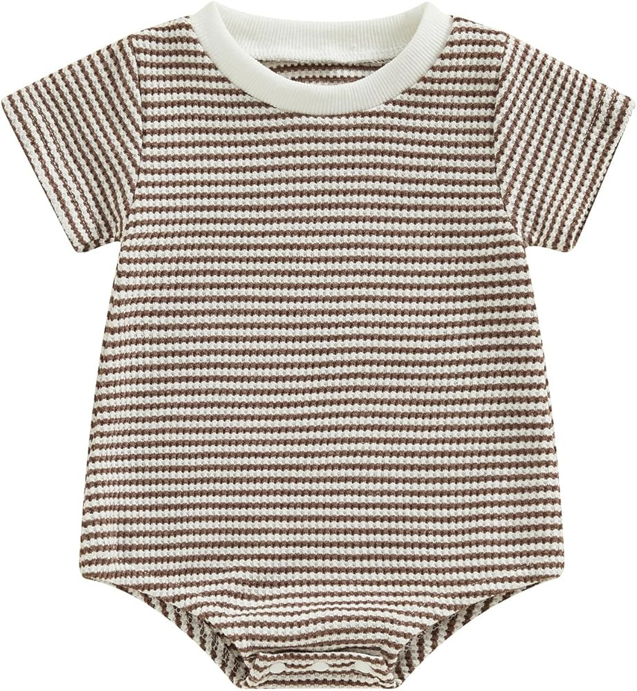 VISGOGO Unisex Baby Boy Girl Striped Romper Waffle Short Sleeve Bubble Oversized Romper Bodysuit ... | Amazon (US)