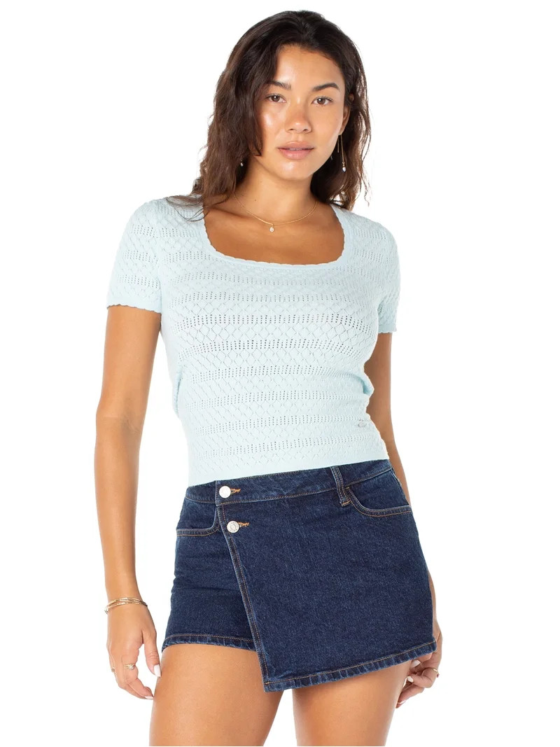 Celebrity Pink Women's and Women's Plus Short Sleeve Pointelle Top, Sizes XS-XXXL | Walmart (US)