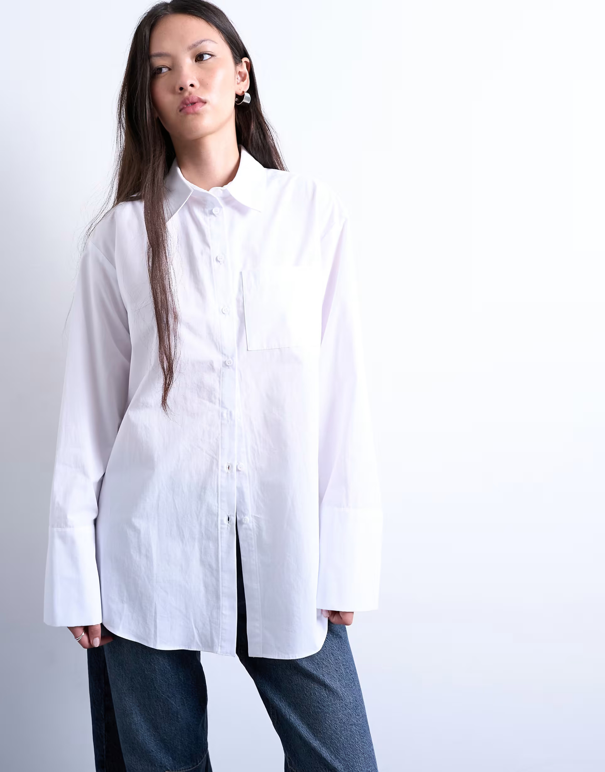 Topshop cinched oversized poplin shirt in white | ASOS (Global)
