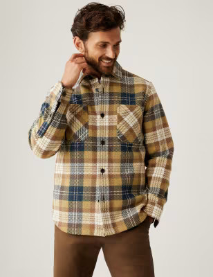 Cotton Blend Twill Check Flannel Overshirt | Marks & Spencer (UK)