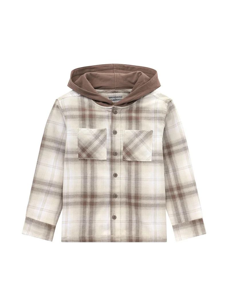Weekend Academy Boys Hooded Flannel Shacket, Sizes 4-18 | Walmart (US)