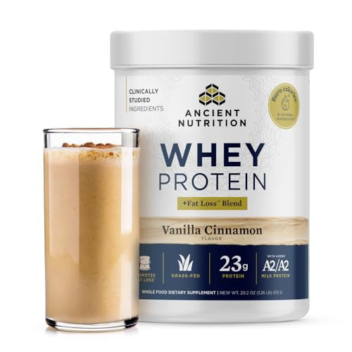 Ancient Nutrition Grass Fed Whey Protein + Fat Loss Blend, Vanilla Cinnamon, 23g Protein, Promote... | Amazon (US)