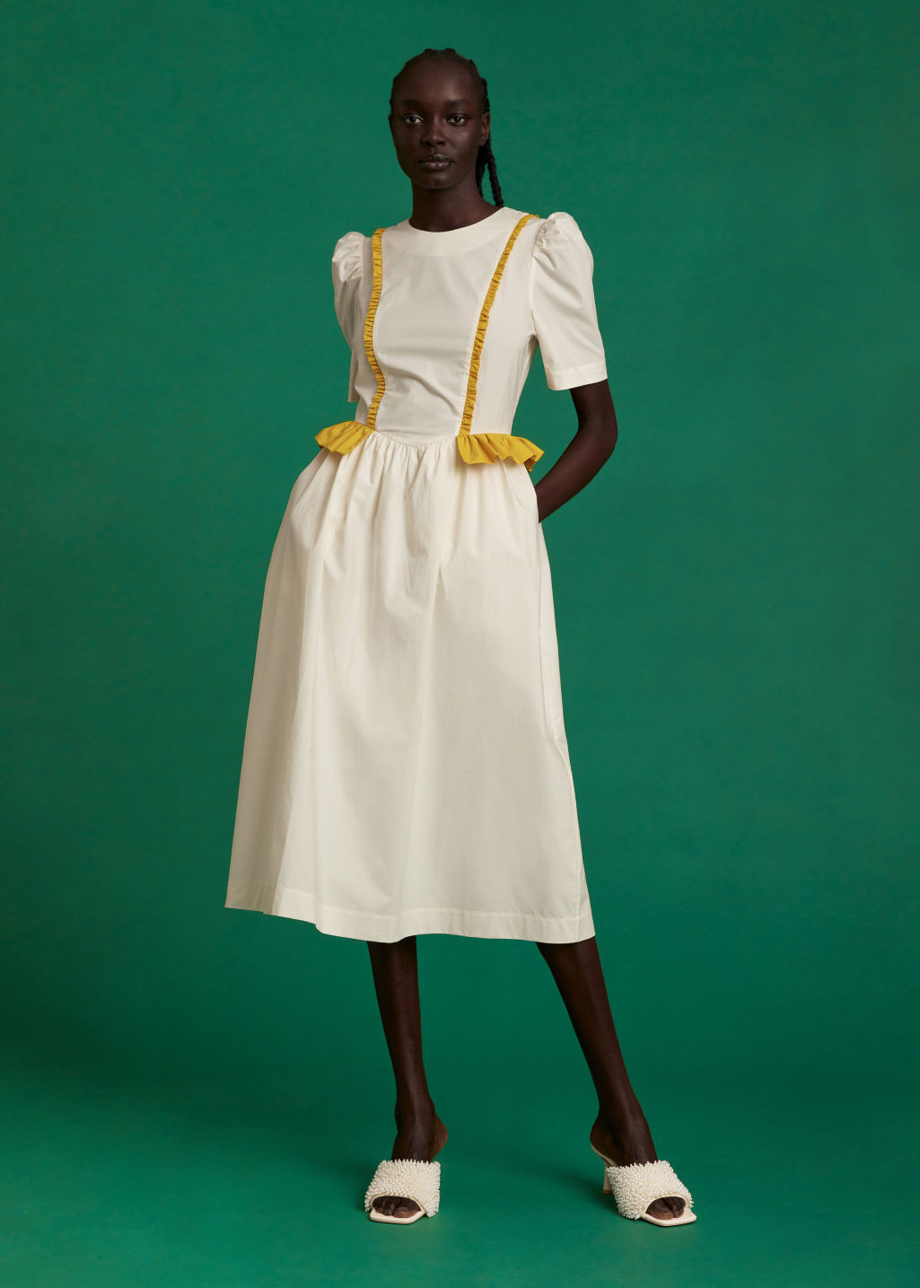 Contrast Frill Detail Midi Dress - White | & Other Stories US