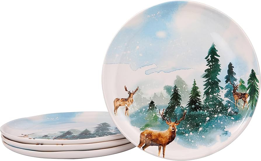 Bico Enchanted Deer Dreamscape Ceramic 11 inch Dinner Plates, Set of 4, for Pasta, Salad, Maincou... | Amazon (US)