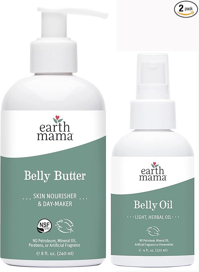 Earth Mama Belly Butter & Belly Oil Bundle for Dry, Stretching Skin | Moisturize + Encourage Skin... | Amazon (US)