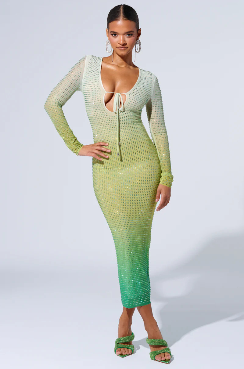 GREEN WITH ENVY RHINESTONE MAXI DRESS | AKIRA