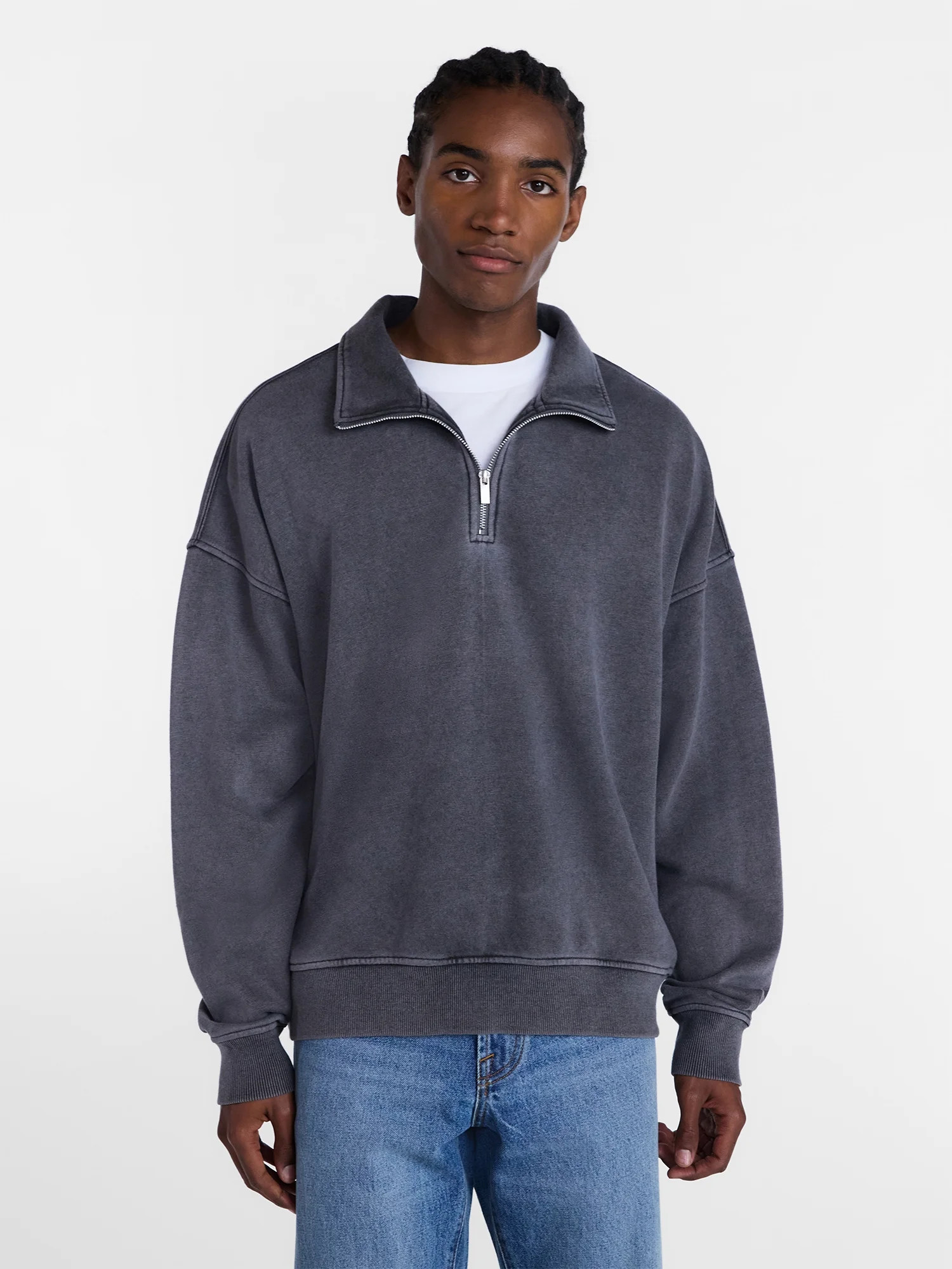 No Boundaries Boxy Fit Quarter Zip Fleece Sweatshirt with Long Sleeves Men s XS-4XLT | Walmart (US)