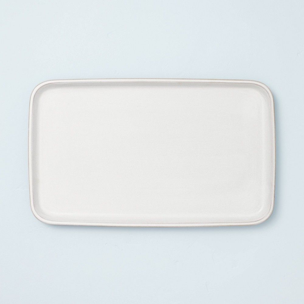 9"" x 16"" Modern Rim Stoneware Serving Tray Matte Sour Cream - Hearth & Hand with Magnolia | Target