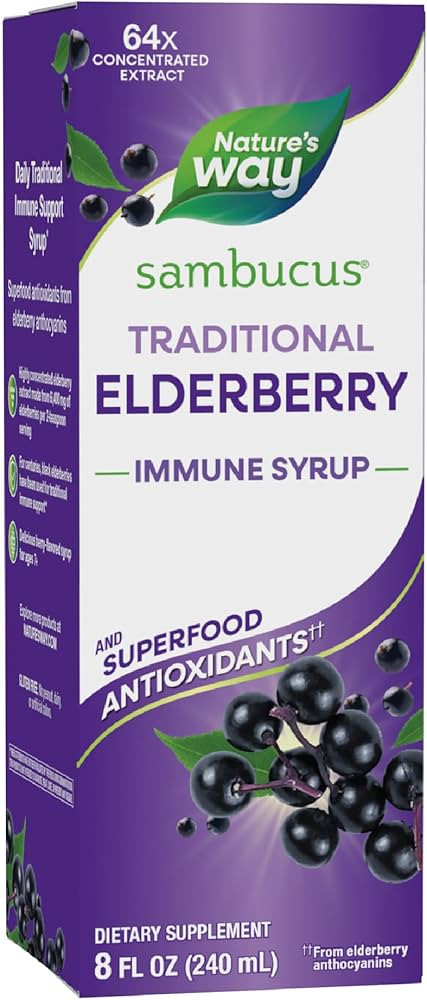 Nature’s Way Sambucus Elderberry Traditional Immune Syrup, Highly Concentrated Black Elderberry... | Amazon (US)