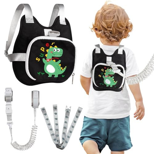 Toddler Harness Backpack Leash with Wrist Link | Cute Dinosaur Anti-Lost Walking Strap for Kids | Foldable & Adjustable Child Safety Belt for Boys & Girls(Black) | Amazon (US)