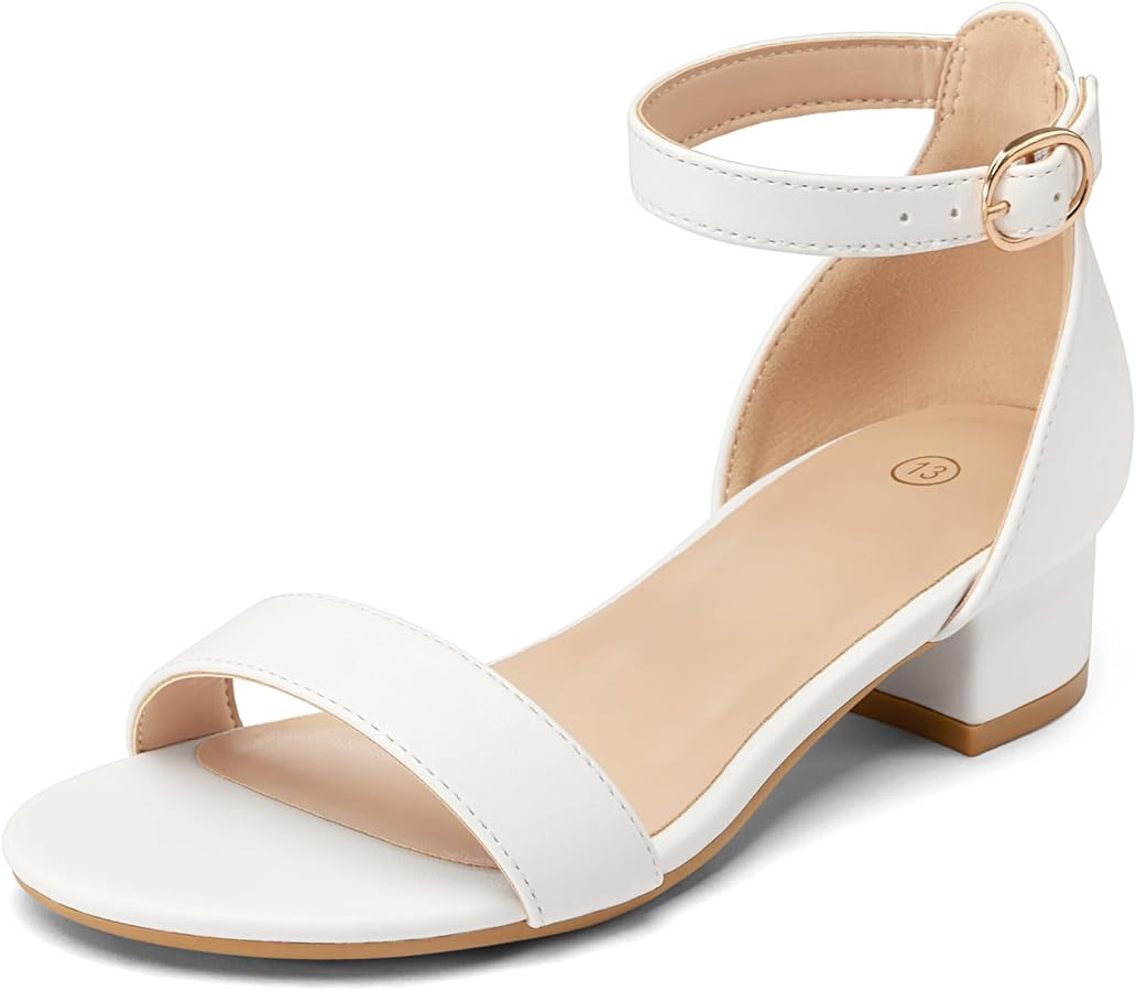 K KomForme Girls Sandals Low Heels Dress Pump Ankle Strap Open Toe Wedding Party Shoes(Toddler/Li... | Amazon (US)