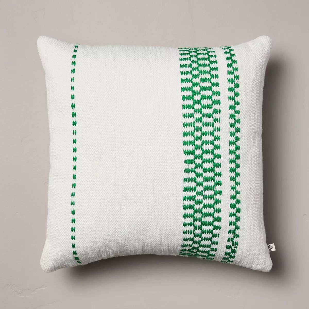 18"x18" Checkered Stripe Indoor/Outdoor Square Throw Pillow Cream/Green - Hearth & Hand™ with M... | Target