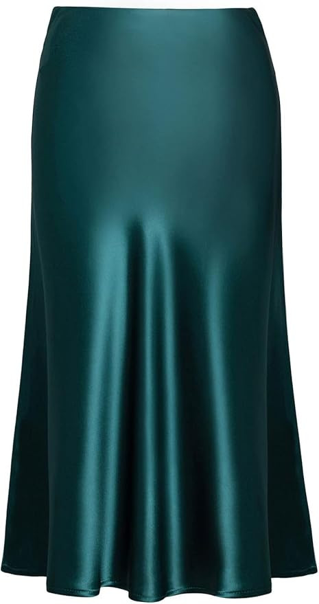 Basoteeuo Midi Skirts Satin Elastic Skirt | Amazon (US)