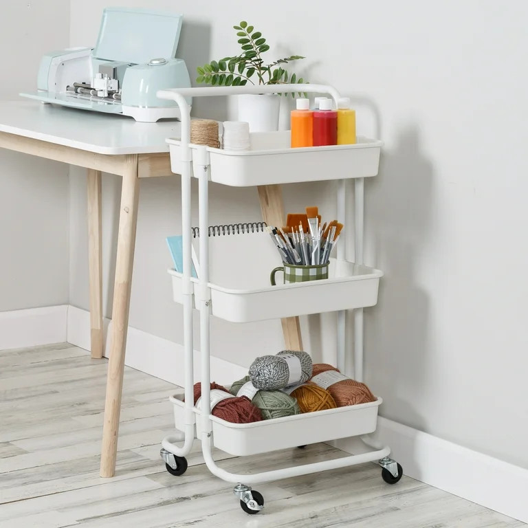 Honey-Can-Do 3-Tier Rolling Craft Cart with Handle, White | Walmart (US)