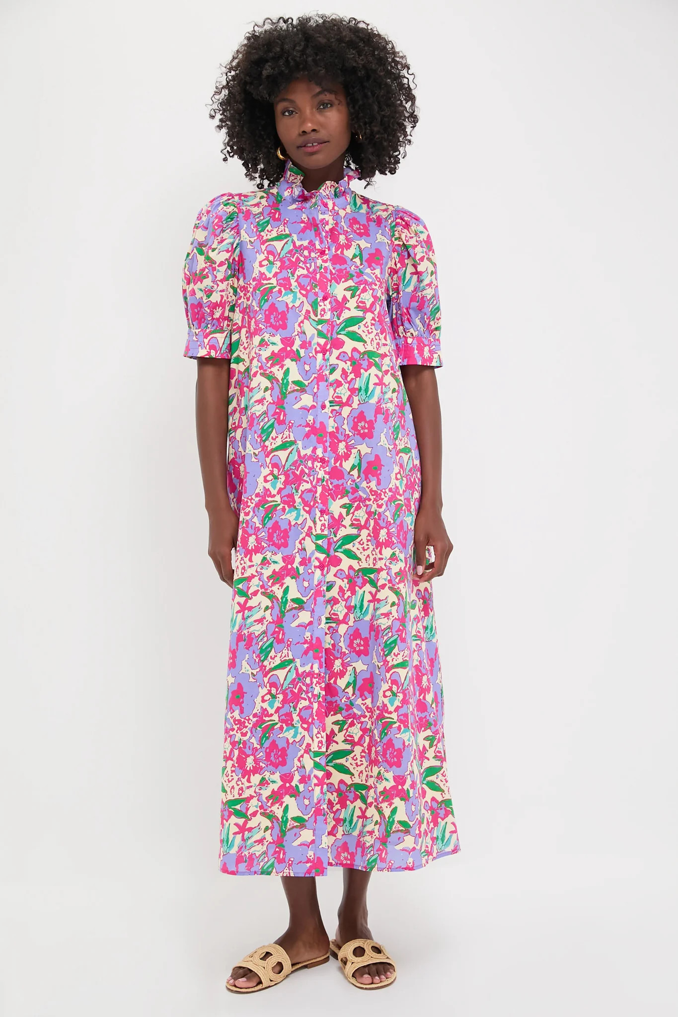 Magenta Multi Floral Ruffle Collar Louisa Maxi Dress | Tuckernuck (US)