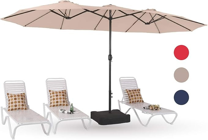 PHI VILLA 15ft Large Patio Umbrellas with Base Included, Outdoor Double-Sided Rectangle Market Um... | Amazon (US)