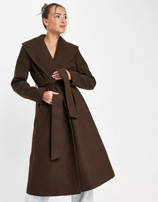 Ever New shawl wrap coat in chocolate brown | ASOS (Global)