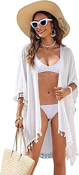 SweatyRocks Women's Tassel Kimono Fringe Cardigan Beachwear Cover up | Amazon (US)