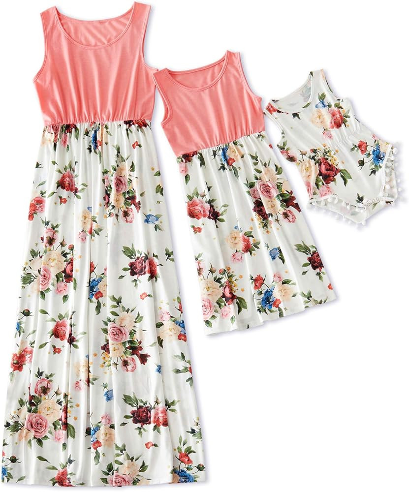 Mommy and Me Dress Matching Outfits Floral Printed Sleeveless Tank Maxi Dress for Mother and Daug... | Amazon (US)