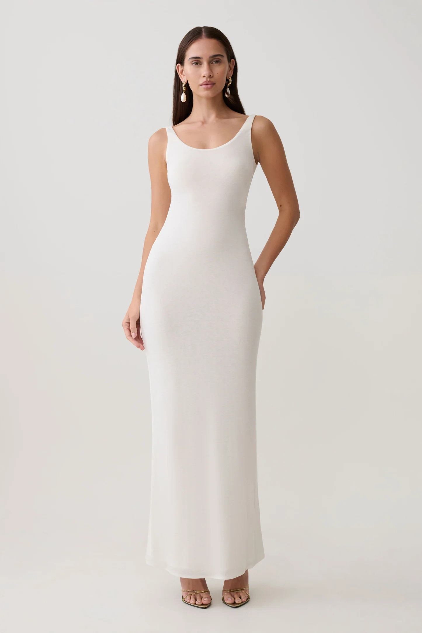 Gwenaelle Scoop Neck Jersey Maxi Dress - White | Meshki UK