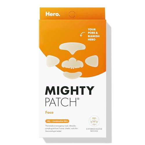 Mighty Patch Face from Hero Cosmetics - XL Hydrocolloid Mask for Acne, 5 Large Pimple Patches for Zit Breakouts on Nose, Chin, Forehead & Cheeks - Vegan-Friendly, Not Tested on Animals (1 Count) | Amazon (US)