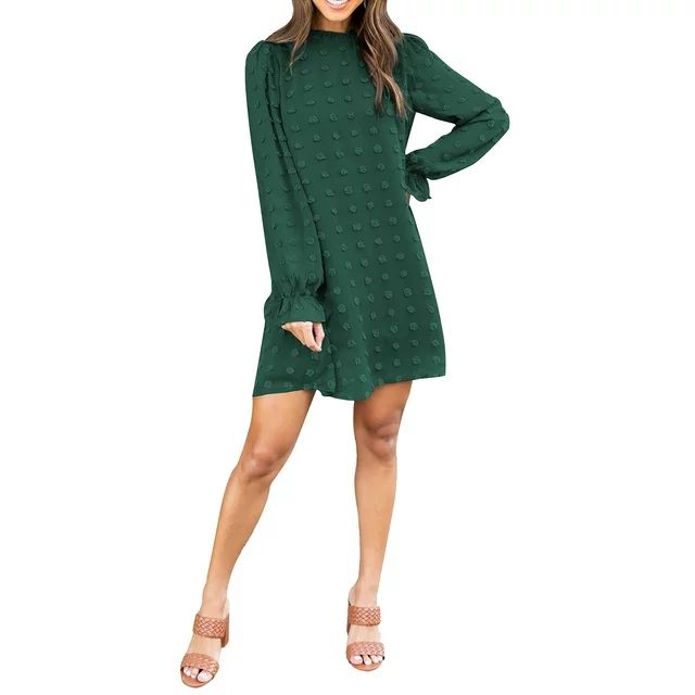 SWQZVT Women's Fall Dress Long Sleeve Swiss Dot Mini Dresses Loose Chiffon Casual Short Dress | Walmart (US)