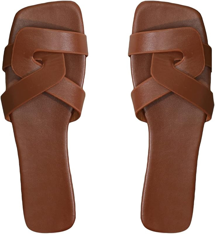 GORGLITTER H Sandals Cut Out Flat Sandals Open Toe H Slides Sandals | Amazon (US)