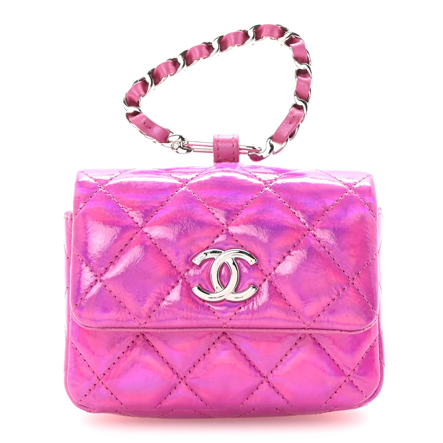 Patent Lambskin Quilted CC Hook Card Holder Pink | FASHIONPHILE (US)