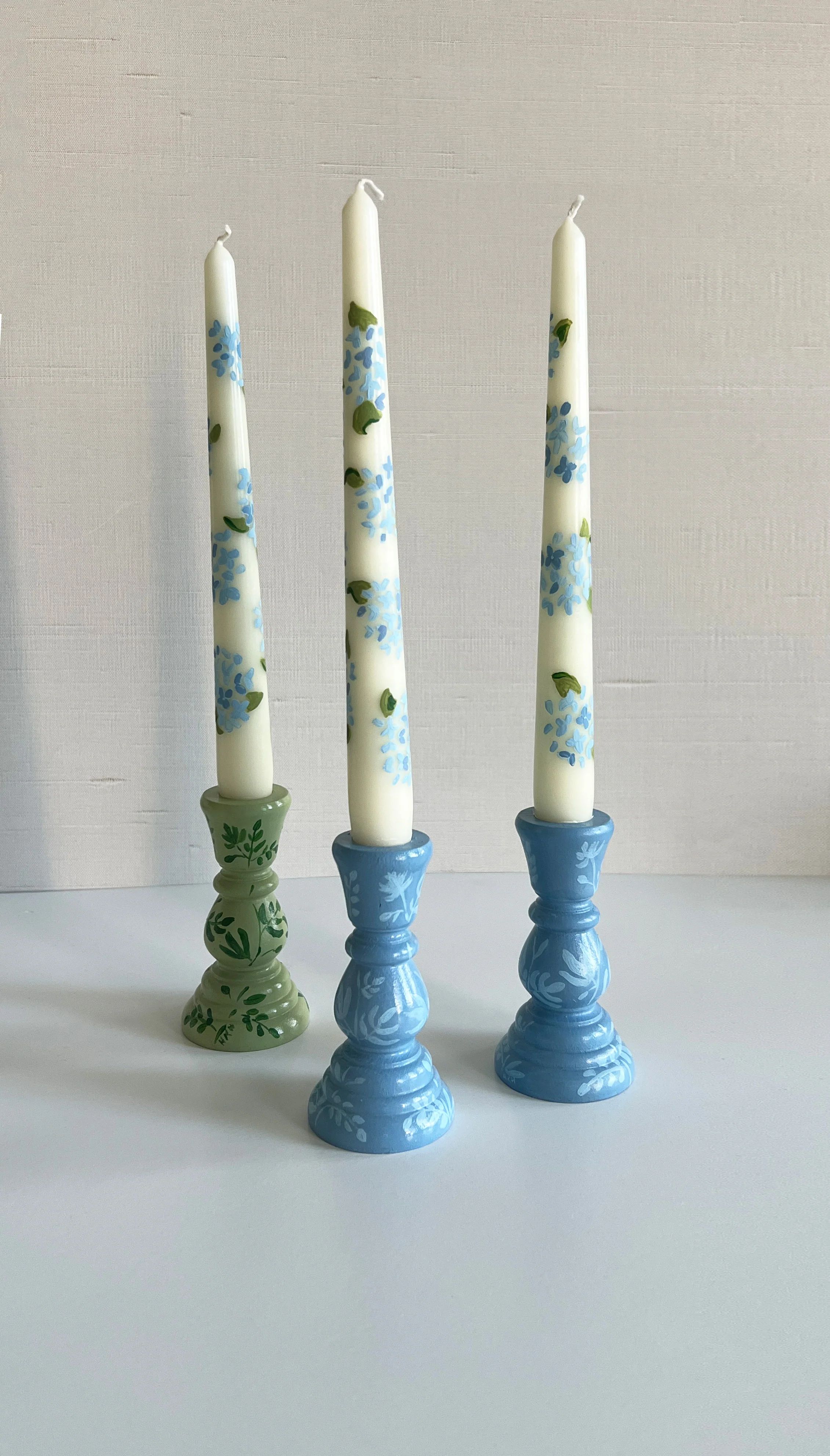 Blue Floral Hand Painted candleholders | Sweet Pea and Whimsy