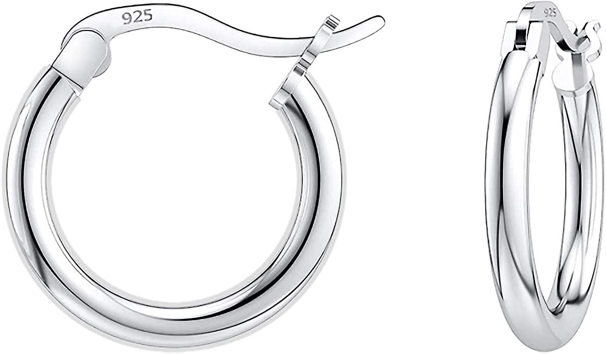 Savlano 925 Sterling silver Round Hoop Earrings for Women, Girls & Men Comes in 10MM-25MM | Amazon (US)