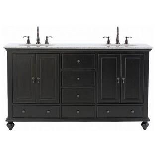 Home Decorators Collection Newport 61 in. W x 21-1/2 in. D Double Bath Vanity in Black with Grani... | The Home Depot