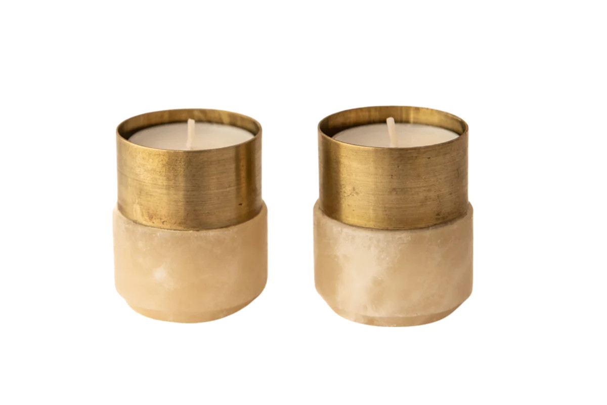 Alabaster and Brass Tealight Holders - Pair - Cove Home | Cove Home